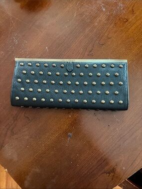 Studded Black Leather clutch purse